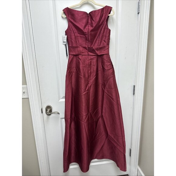 Alfred Sung Size 4 Burgundy D811S Off Shoulder Satin Maxi Gown Cocktail Dress - Picture 7 of 11
